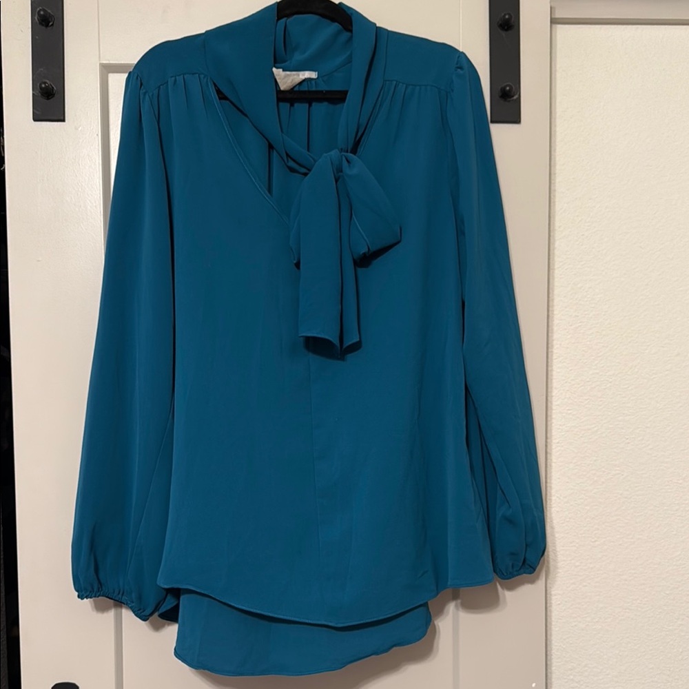 Teal Women's Blouse with Bow Detail